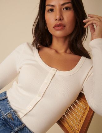 Nobody's Child Cream Scoop Neck Button Through Top