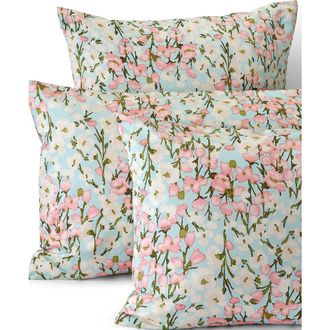 Lands End 700 Thread Count Luxe Sateen Egyptian Cotton No Iron Bed Pillow Sham in Aqua Breeze Floral at Nordstrom, Size Standard