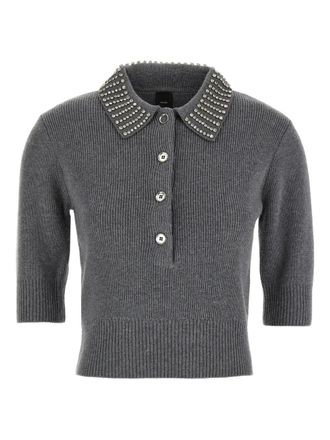 Pinko crystal-collar short-sleeve top - Grey