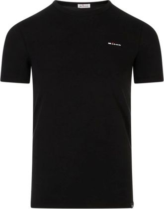 Kiton Tops, Heren, Zwart, M, Katoen, Logo Geborduurd T-shirt