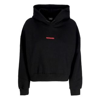 PROPAGANDA Zwarte Croptop Hoodie met Ribbels - Dames - Hoodies - Zwart - L - Katoen - Hoodies & sweatvesten