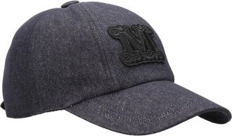 Max Mara Blauwe Denim Monogram Geborduurde Hoed - Dames - Petten - Blauw - 58 CM - Denim - Accessoires