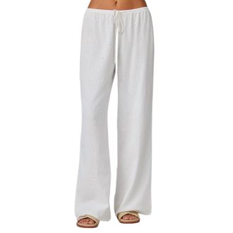 Bella Dahl Womens Embroidery Wide Leg Pant In White