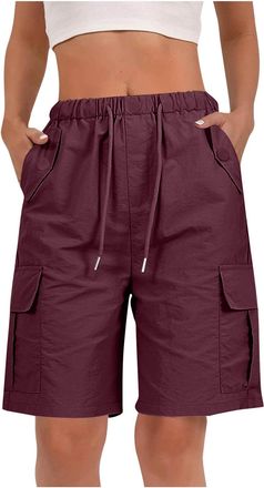 Generic RLEHJN Cargo Shorts Women UK Clearance, Ladies Bermuda Shorts Baggy Short Cargo Pants with Multiple Pockets Summer Drawstring Elasticated Waist Half P