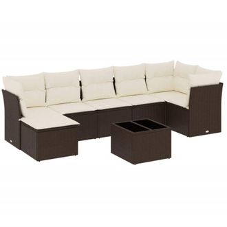 vidaXL Set Sof&aacute;s De Jard&iacute;n 8 Piezas Y Cojines Rat&aacute;n Sint&eacute;tico Marr&oacute;n Vidaxl