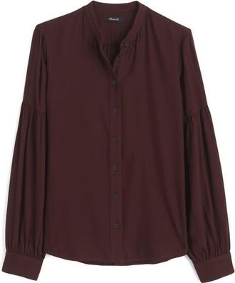 Madewell Band Collar Flannel Button-Up Shirt in Espresso Bean at Nordstrom, Size Xx-Large