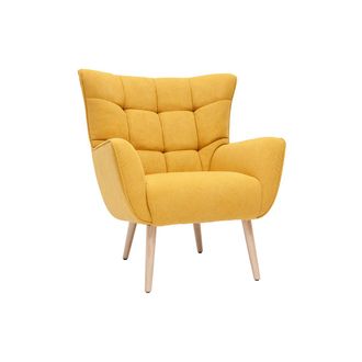 Miliboo Miliboo - Sill&oacute;n N&oacute;rdico Efecto Terciopelo Amarillo Mostaza Y Madera Avery