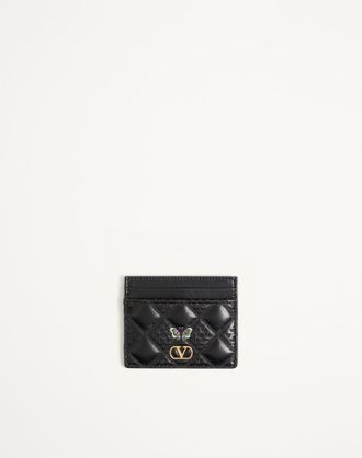 Valentino Garavani Flutterby Valentino Garavani Cardholder in Shiny Nappa Leather with Butterfly Embroidery Wo