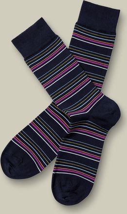 CHARLES TYRWHITT Stripe Socks - Navy Size 10.5-13 by Charles Tyrwhitt