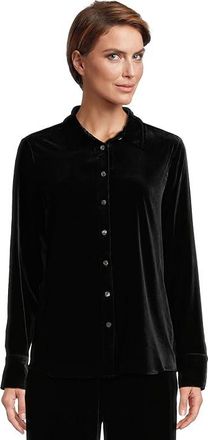 Faherty Stretch Silk Velvet Genevieve Shirt Womens Clothing Black : XS, Elastane/Silk/Velvet