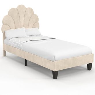IDMarket Letto Singolo A Conchiglia Amanda 90 X 190 Cm Con Base In Velluto Beige