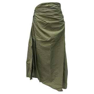 Brunello Cucinelli Knot Detail Wrap Skirt in Olive Green Cotton