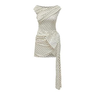 Self Portrait Short Dresses, female, Beige, Size: S Mini Satin Dress with Polka Dots