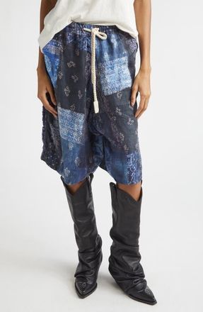 R13 Jesse Bandana Print Linen Carpenter Shorts in Blue Bandana at Nordstrom, Size Medium