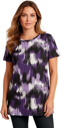 Roaman's Plus Size Ultimate Cotton V-Neck Short Sleeve Tunic in Midnight Violet Ikat Print at Nordstrom, Size 5X