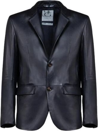 Gimos Zachtleren blazer met &eacute;&eacute;n borstzak - Heren - Leren en Su&egrave;de Jassen - Blauw - 2XL - Leer - Jassen