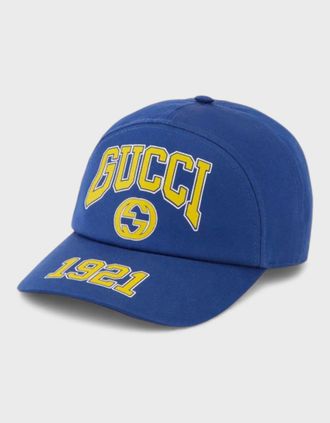 Gucci Mens Gucci Brand Print Panelled Cotton Cap Blue - Size: M