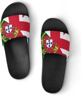 Generic Birtish And Portugal Flag Shower Shoes Slipper for Women Men Beach Slippers Quick Drying Non Slip Open-Toe Sandals
