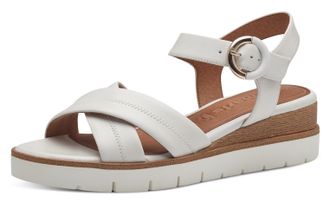 Tamaris Keilsandalette TAMARIS, Damen, Gr. 36, weiss (wei&szlig;), Leder, Schuhe Keilsandalette, Sommerschuh, Riemchensandale mit Ziern&auml;hten