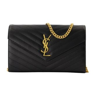 Saint Laurent Shoulder Bags, female, Black, Size: ONE SIZE Chain Wallet Cassandre Black Leather