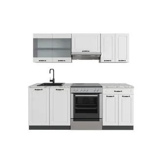 Vicco Mueble De Cocina R-line, Casa De Campo Blanca/antracita, 200 Cm, Et M&aacute;rmol