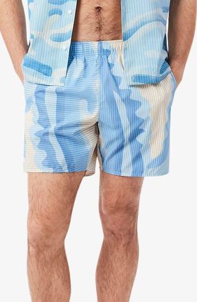 Lacoste Print Swim Trunks in White/Millet at Nordstrom, Size 3