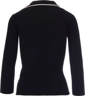 Elisabetta Franchi Womens Rib-Knit Polo Shirt Black-Butter Wool Elastane Tops Black/butter
