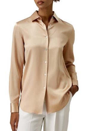 LilySilk Spread Collar Silk Shirt in Light Camel at Nordstrom, Size X-Small