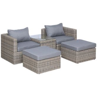 OUTSUNNY 5 Pcs Rattan Garden Furniture Set Single Sofa Stool Coffee Table | TJ Hughes
