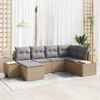 vidaXL Vidaxl - Conjunto De Sof&aacute; De Jard&iacute;n Con Coj&iacute;n 6 Pcs Beige Y Gris Claro