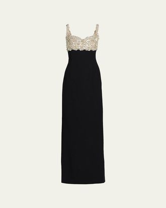 Oscar De La Renta Pearly Embroidered Bustier Column Gown
