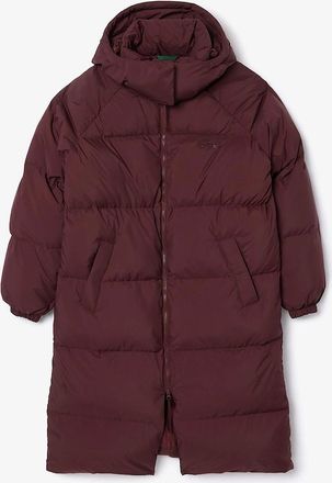 Lacoste Womens Long Oversized Down Jacket - Long Oversized Down Logo Jacket - Brown - Size: 10