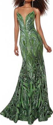 Alyce Paris Plunging V-Neck Mermaid Evening Dress In Green