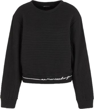 A|X Armani Exchange Gestreept sweatshirt met capuchon - Dames - Ronde hals truien - Zwart - XS - Katoen - Truien & Vesten