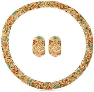 Susan Caplan Vintage 1980 pre-owned Dorlan necklace and earrings set - women - Acrylic/Gold Plated/Resin/Swarovski Crystal - One Size