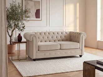 Vente-Unique Divano 2 posti in Velluto Beige - CHESTERFIELD