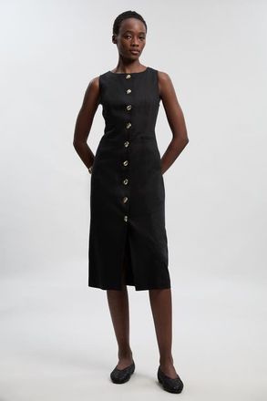 Karen Millen Linen Pencil Midi Dress in Black at Nordstrom, Size 10