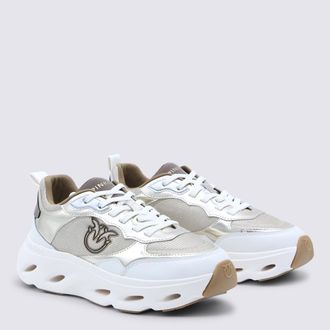 Pinko Mesh & Silver-Tone Logo Sneaker - White