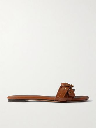Chloé Slide In Pelle Con Fibbia Mae - Marrone