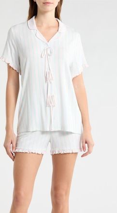 French Connection Bow Detail Stripe Short Pajamas in Blue/Pink Stripe at Nordstrom, Size X-Large