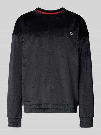 HUGO BOSS Relaxed Fit Sweatshirt in samtigem Rippoptik in Black, Größe XXL