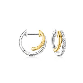 Ross-Simons Diamond Double-Hoop Earrings in 2-Tone Sterling Silver