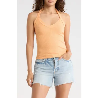 Madden Girl Rib Halter Top in Peach Cobbler at Nordstrom Rack, Size X-Large