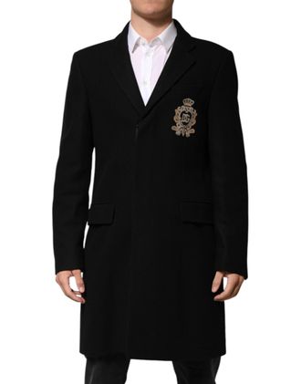 Dolce & Gabbana Black Heraldic Patch Single Breasted Mens Jacket