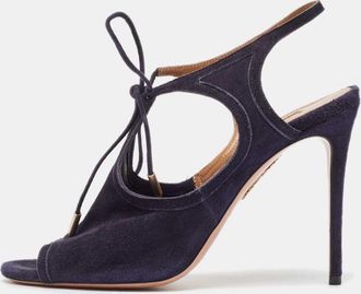 Aquazzura Navy Blue Suede Mira Ankle Strap Sandals