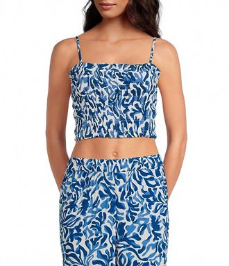 Elan Smock Crop Top In Blue Coralina