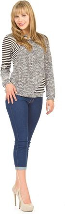 Papillon Textured And Stripe Patch Pullover Tunic In Black/white