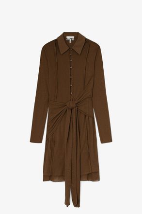 Ganni Short Dress in Marl Mesh - Size 10/12 Brown