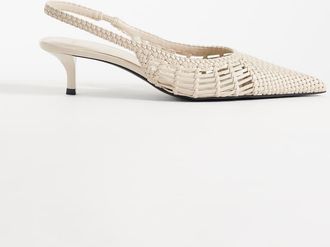 Mango Scarpe con cinturino posteriore e tacchetti a spillo in pelle sintetica intrecciata beige-Neutro