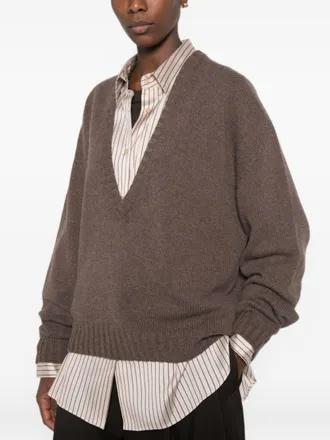 Alysi Wool V-Neck Sweater - Brown